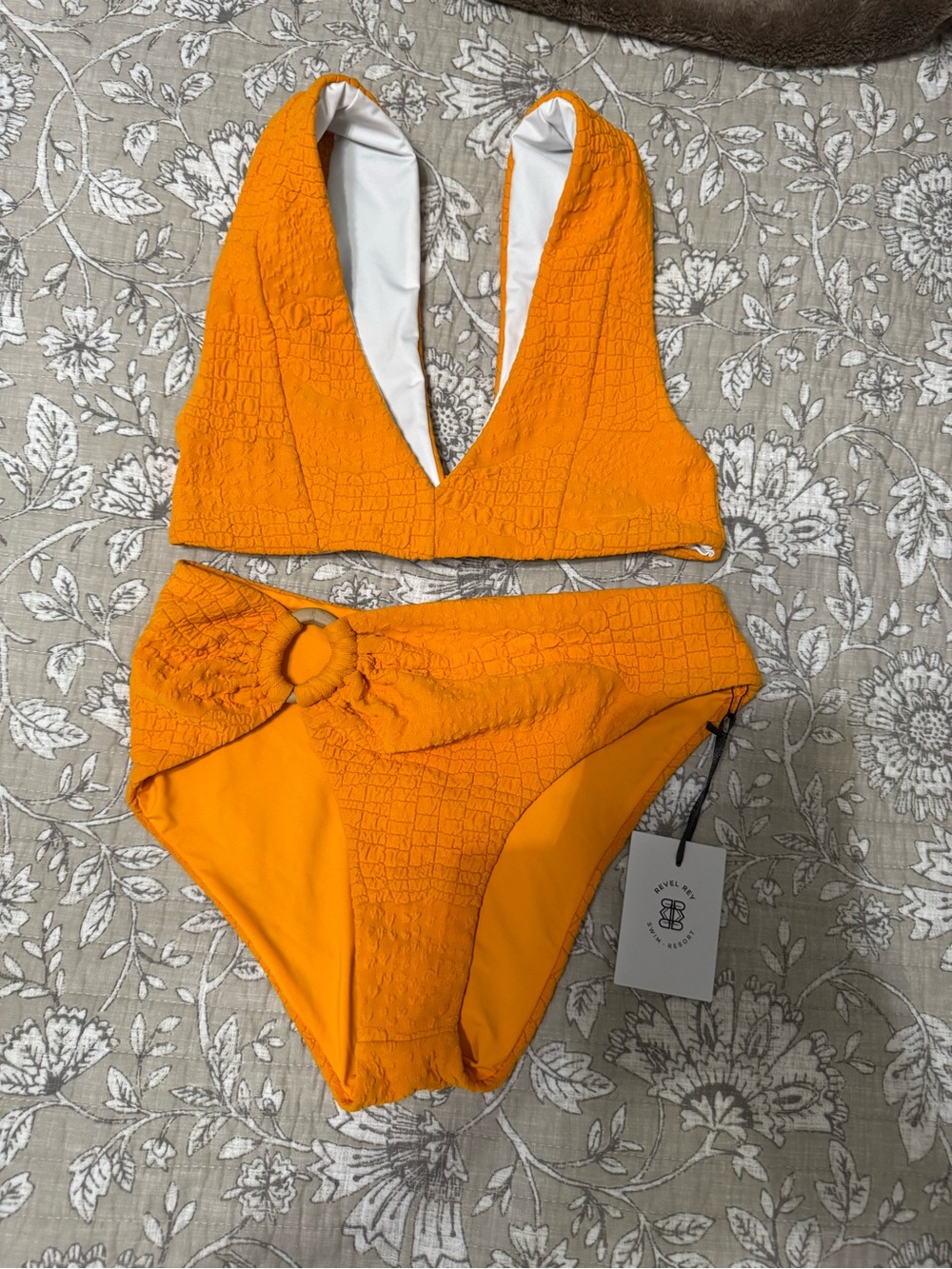 Textured Orange Ring-Accent V-Neck Women's Bikini